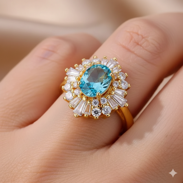 Aqua Blue Gold-Plated Ring