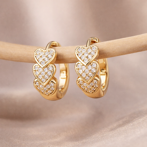 Triple Heart Hoop Earrings