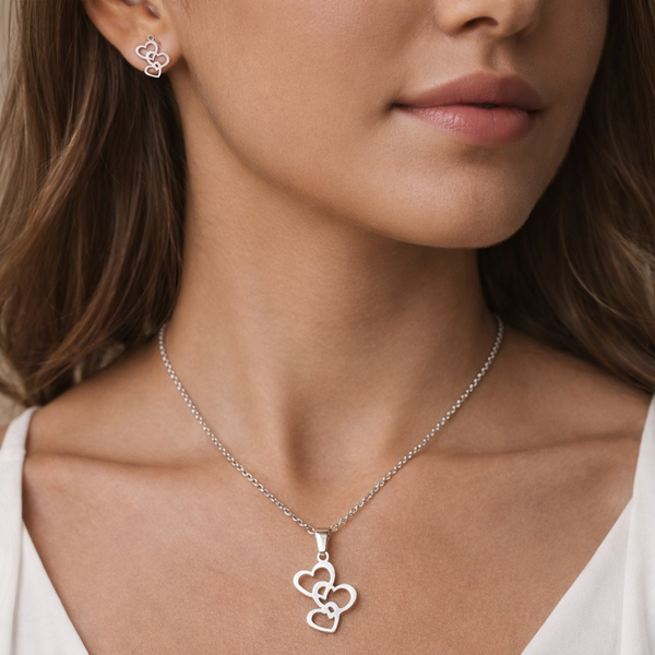 Silver Triple Heart Jewellery Set
