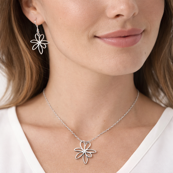 Silver Wildflower Crystal Jewellery Set