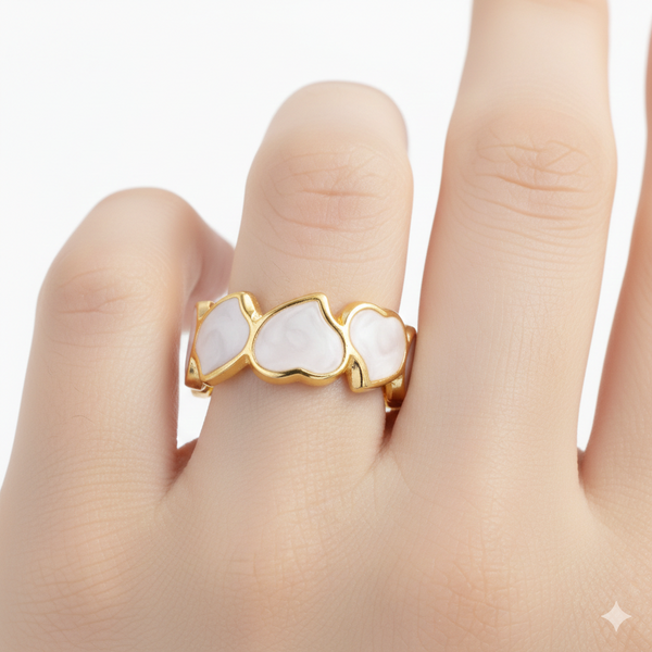 White Heart Enamel Ring
